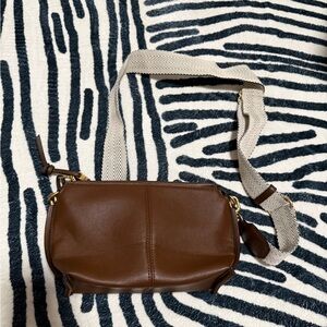 Zara Brown Crossbody Bag with Patterned Strap